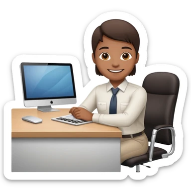 one employee sitting in front of the desk sticker