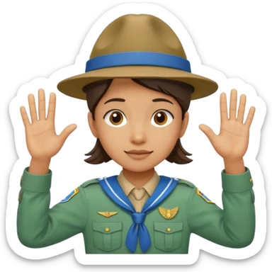 “Emoji-style person in a scout uniform making a balancing gesture with both hands. Hive the guy a scouting head sticker