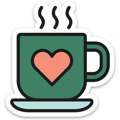 modern icon of a coffee cup with a heart, using Starbucks color palette, symbolizing love and coffee sticker