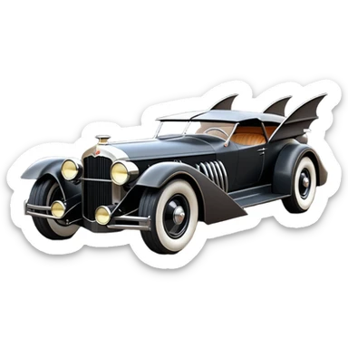 the animated series aerodynamic opulent dark futuristic concept Batmobile loosely based on 1926 V16 Cadillac wagon (flat long straight faceted mechanical body) winged stealthy street hot rod  sticker
