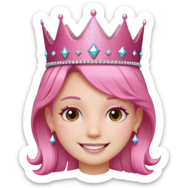 pink girl glitter crown sticker
