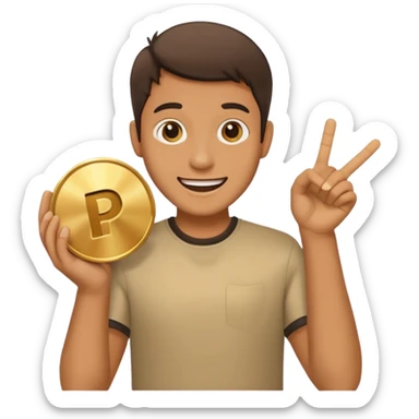 a happy man holding youtube golden play button sticker