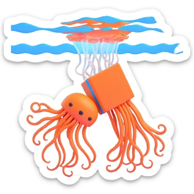 menacing box jellyfish with venomous tentacles close to a person swimming in blue water sticker