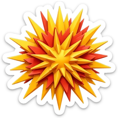 A 3D Apple-style emoji of a bold, jagged explosion shape with layered red, orange, and yellow colors, sharp irregular edges, and a dynamic burst effect sticker
