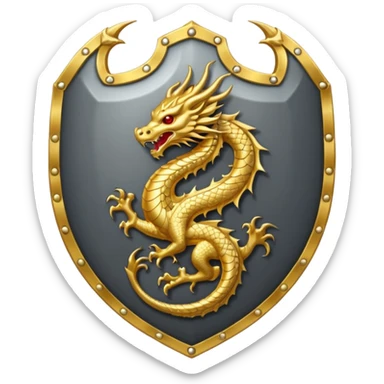 make a grey shield with a gold draging circling a japanese symbol colores sticker