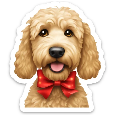 Goldendoodle with red Christmas bow sticker