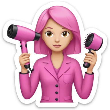 peluquera con secador de pelo y peine en la mano, vestida de rosa sticker