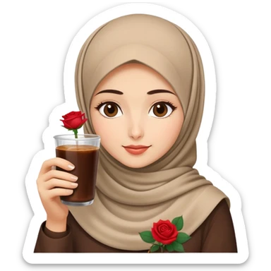 Turkish beautiful finish Konya girl eyes with beige hijab islamic dress and had on her hand Rose Cold brew coffee   sticker