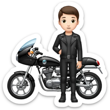 A boy stand with Motorbike sticker