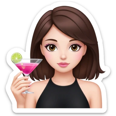 brunette hair down girl black top holding a pink cosmo sticker