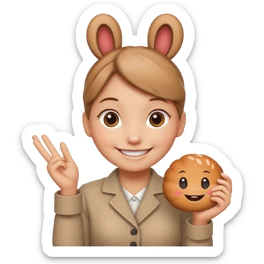 smiling bun who holds a Zapier logo sticker