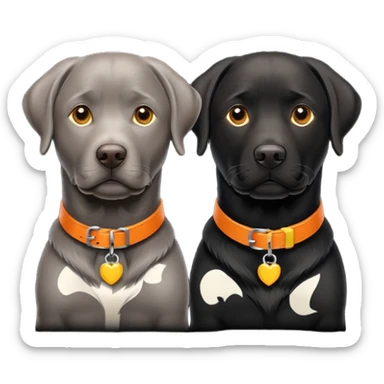 2 black labradors, yellow collar and orange collar sticker