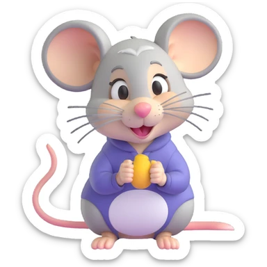 female mouse with very short gray-blond hair, winking sticker