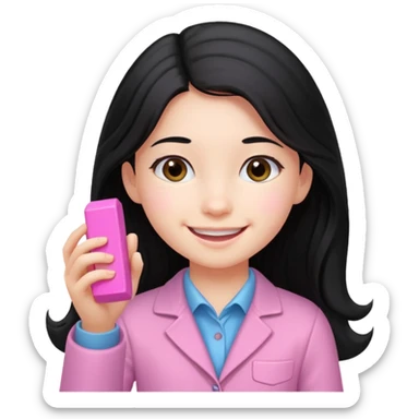 long black haired girl kid playing pink colored formula 1 toy sticker