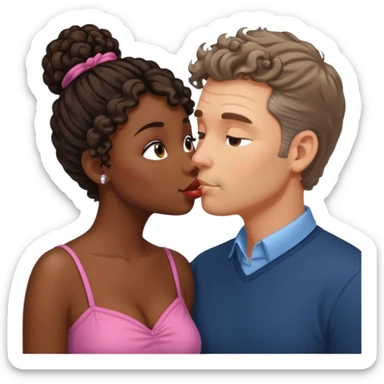 middle age white man kissing a cute dark skin girl curly bun sticker