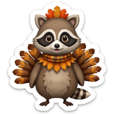 Raccoon in a turkey costume sticker