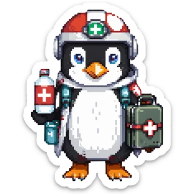 penguin medic with first aid kit and helmet sticker