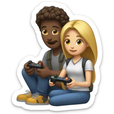 couple playing video game together sticker