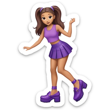Ariana grande putting on 27C shoes with a short purple skirt and a purple croc top  sticker