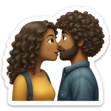 Curly hair guy with beard kissing a girl sticker