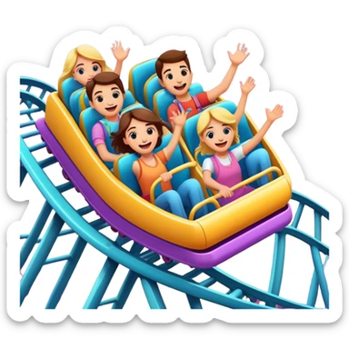 roller coaster with people riding, cheerful expressions sticker