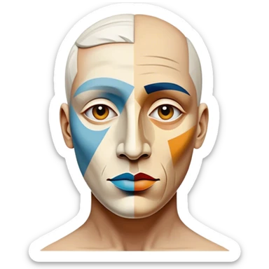 Cinematic Realistic Picasso Pop Culture Emoji, depicted with a creative, abstract representation inspired by the legendary artist rendered with bold textures and dynamic, artistic lighting. sticker