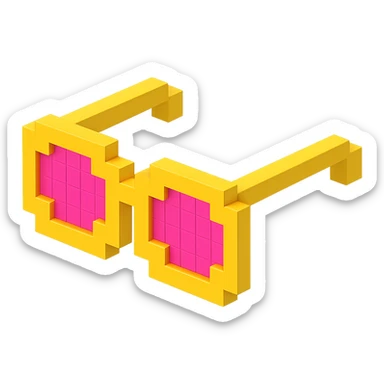 Voxel-style glasses with pink lenses, simple and clear sticker