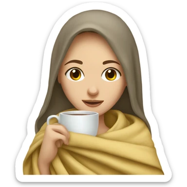 caucasian girl wrapped in blanket drinking tea sticker