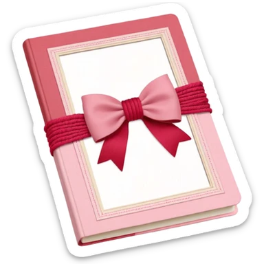 Junk journaling aesthetic book cover, tactile fabric textures, classic framing
Red yarn bow as focal point, soft shadows, calm pastel pink backdrop
Elegant, cozy, artistic, high-end print design sticker