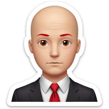 man Bald with red necktie, red dress, tattoo on face, square face. sticker