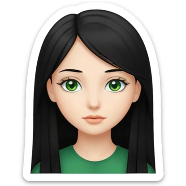 Beautiful girl,Black hair,straight hair，long hair,green eyes,white sticker