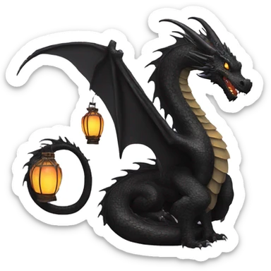 Black Dragon with lanterns on its tail sticker