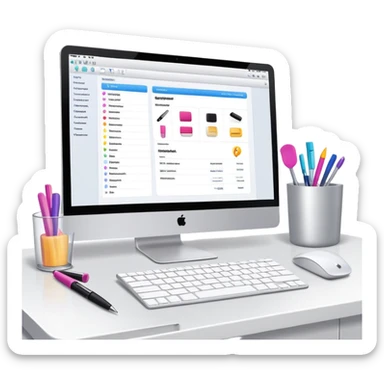 beauty salon inventory dashboard on iMac with notebook and pen nearby sticker