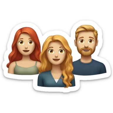 A Blonde woman, a long red hair woman, and a man with a short beard sticker