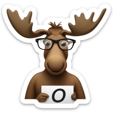 a cartoon moose wearing glasses holding a sign that reads "1 > 0"  sticker