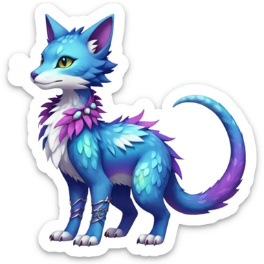 Kawaii iridescent beautiful pretty elegant divine edgy fantasy feline-vernid-sergal-Fakémon-Pokémon-fursona-animal-creature with accessories, full body, with intricate detailed markings sticker