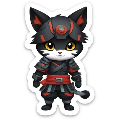 Edgy Shy Anthro Samurai boyish cool pretty dark black Litten-Pokémon-cat-fursona-animal techwear sticker