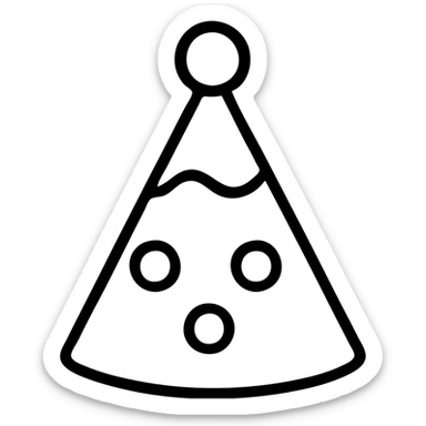 A conical birthday party hat with decorative patterns and a pom pom on top sticker