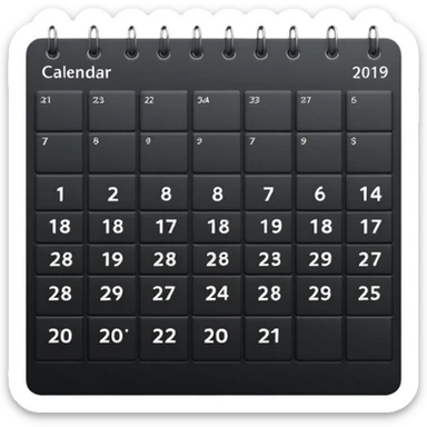 payment schedule — a black matte calendar with evenly spaced date blocks, subtle highlighted payment days, clean geometric shapes, no text or numbers, monochrome black color palette, soft studio lighting, smooth surfaces, modern fintech style sticker