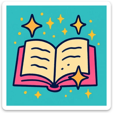 an open pink book with sparkles, whimsical style sticker