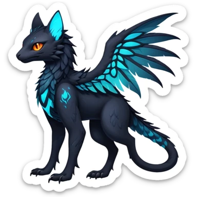 Black Dark Exotic Tropical Beaked Feathery Nocturnal Neon-glowing Abyssal Nightly Abyss-Cat-Gryphon-Salandit-Nargacuga-Silvally-akémon Creature (full body) sticker