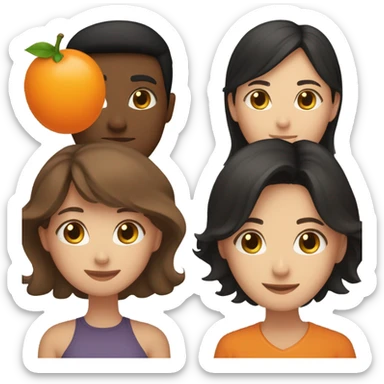 a light brunette woman with long brown hair and a brunette man with short black hair hugging an orange cat sticker