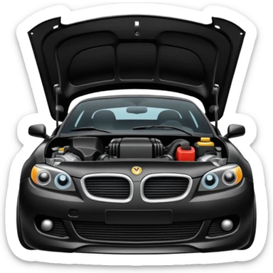 Car with open hood sticker