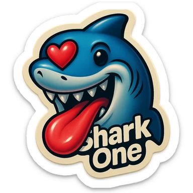 mouth open with tongue out
heart shaped eye
add the words “ Shark One " in White sticker
