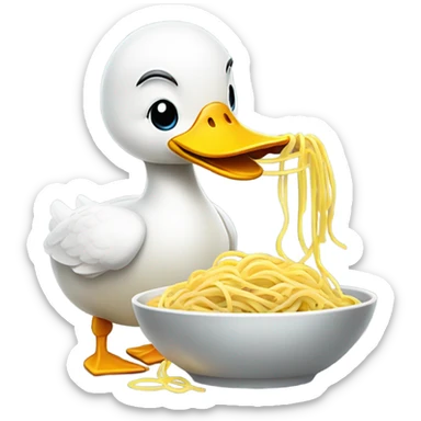 Duck eating spaghetti sticker