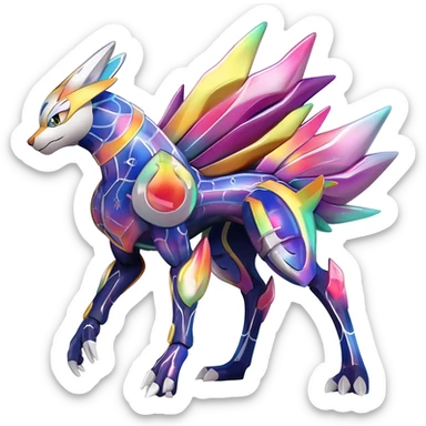 Shiny colorful Oriental painted marked patterned Asian beautiful elegant extravagant extraordinary Litten-Zygarde-Zangoose-fusion sticker