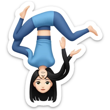 white girl with black long hair standing on her head sticker