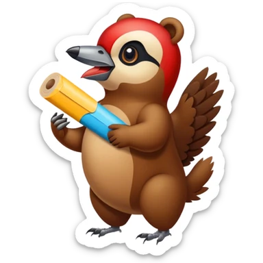 Woodpeckers taping on a bear sticker