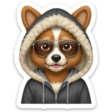 Dog wearing sunglasses and hoodie sticker
