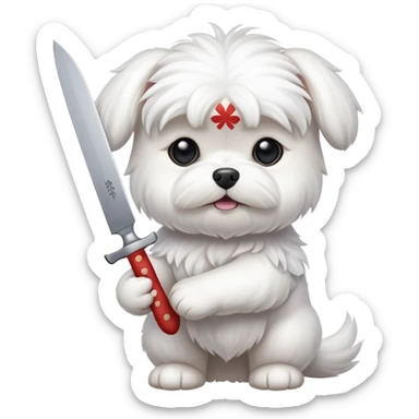 White Maltese with knife 4 paws only  sticker